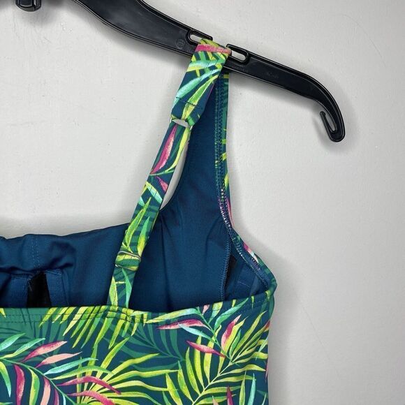 LANDS END Tankini Top Womens 2 Square Neck NEW Baltic Teal Multi Palm Underwire - Picture 4 of 7